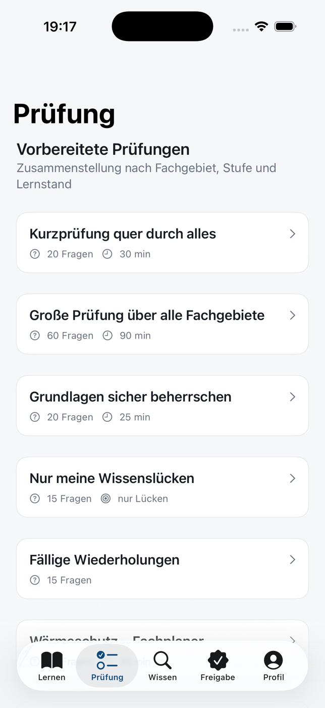 Vorbereitete Prüfungen